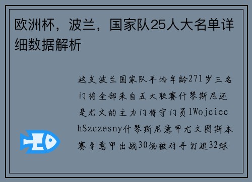 欧洲杯，波兰，国家队25人大名单详细数据解析
