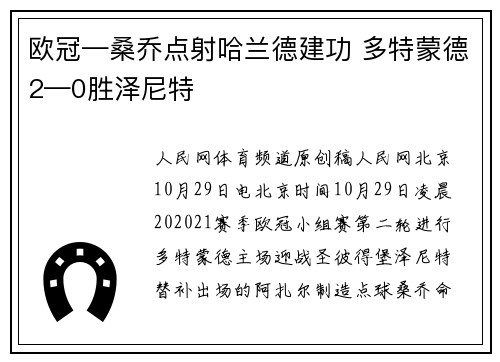 欧冠—桑乔点射哈兰德建功 多特蒙德2—0胜泽尼特